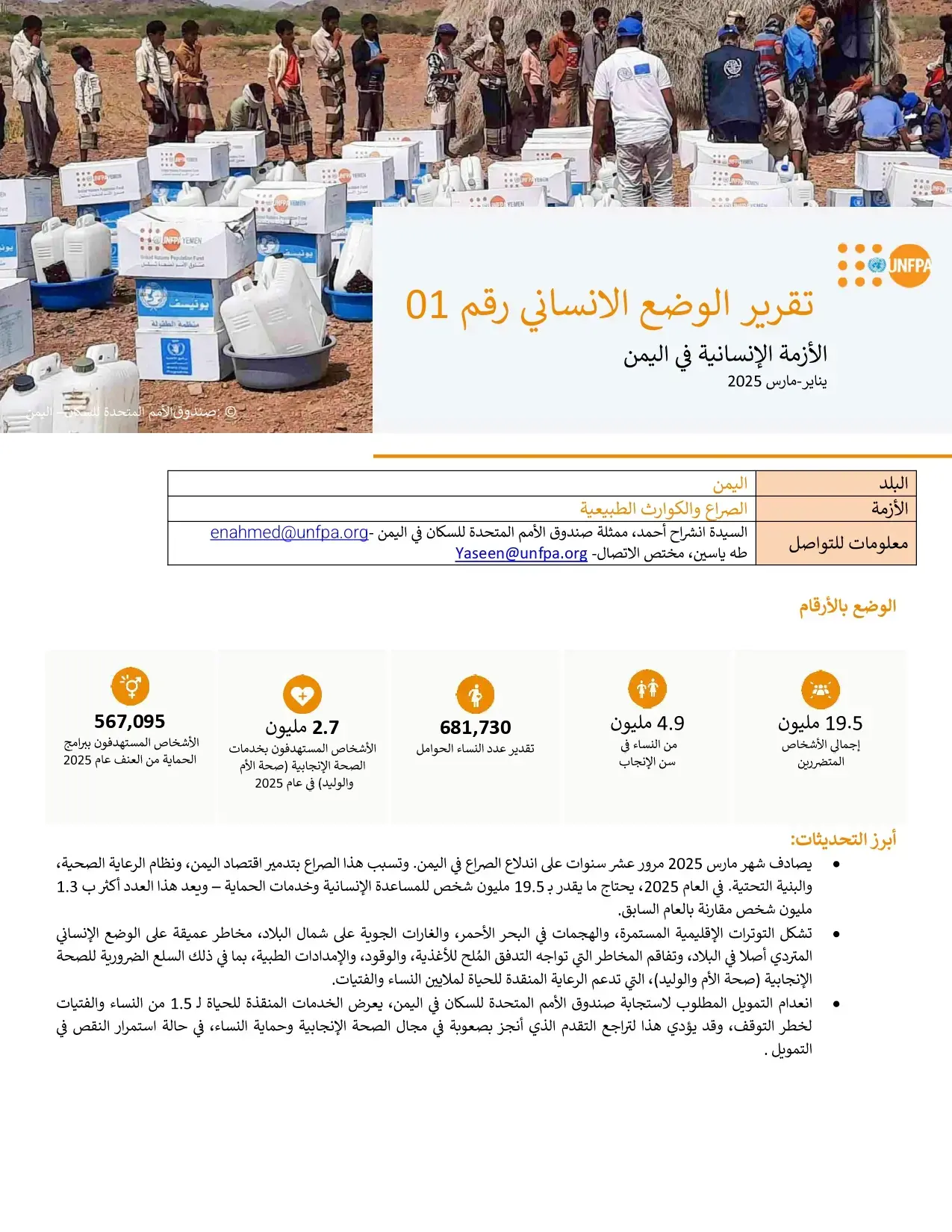 تقرير الوضع الانساني رقم 01-مارس 2025